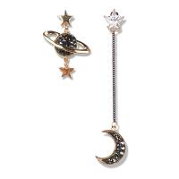 Zinc Alloy Asymmetric Earrings, sterling silver post pin, gold color plated, for woman & with rhinestone, 35mm, 70mm 