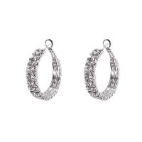 Brass Hoop Earring, plated, micro pave cubic zirconia & for woman 7mm 