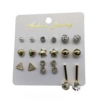 Zinc alliage strass Stud Earring, alliage de zinc, Boucle d’oreille stud, Alliage de zinc puce boucle d'oreille, Placage, pour femme & avec strass & mélangé, plus de couleurs à choisir, 5mm,8mm,7mm,25mm, Vendu par fixé