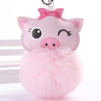 Zinc Alloy Key Clasp, with Plush, Pig, Unisex 