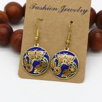 Messing Tropfen Ohrring, mit Cloisonné, rund, goldfarben plattiert, Folk-Stil & für Frau, keine, 23mm, verkauft von Paar