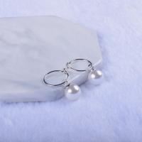 Brass Huggie Hoop Drop Earring, with Plastic Pearl, silver color plated, vintage & fashion jewelry & for woman, 8*21mm Inch 