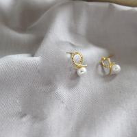 Sterling Silver Stud Earring, Argent sterling 925, avec Shell Pearl, argent pur puce boucle d'oreille, Placage de couleur d'or, bijoux de mode & pour femme Vendu par paire