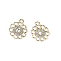 Zink Legierung Ohrhänger Komponente, Zinklegierung, Blume, goldfarben plattiert, mit Strass, 15x12x13mm, Bohrung:ca. 1.7mm, 200PCs/Tasche, verkauft von Tasche