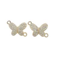 Conector de aleación de Zinc animal, Mariposa, chapado en color dorado, con diamantes de imitación & 1/1 aro, Blanco, 19x25x4mm, agujero:aproximado 2mm, 200PCs/Bolsa, Vendido por Bolsa