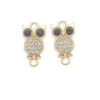 Animal Zinc Alloy Connector, Owl, gold color plated, with rhinestone & 1/1 loop, white Approx 2mm 