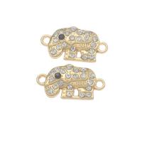 Conector de aleación de Zinc animal, Elefante, chapado en color dorado, con diamantes de imitación & 1/1 aro, Blanco, 10x20x2mm, agujero:aproximado 2mm, 200PCs/Bolsa, Vendido por Bolsa