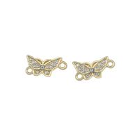 Conector de aleación de Zinc animal, Mariposa, chapado en color dorado, con diamantes de imitación & 1/1 aro, Blanco, 10x18x3mm, agujero:aproximado 2mm, 200PCs/Bolsa, Vendido por Bolsa