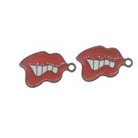 Zinc Alloy Enamel Pendants, Lip, gun black plated, vintage & Mini & DIY, red Approx 2mm 