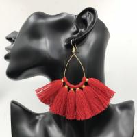 Zinc Alloy Tassel Earring, with Polyester, zinc alloy earring hook, Bohemian style & for woman 