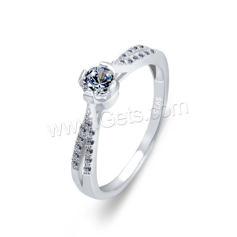 Befestigter Zirkonia Sterlingsilber Fingerring, 925er Sterling Silber, platiniert, verschiedene Größen vorhanden & Micro pave Zirkonia & für Frau, metallische Farbe plattiert, verkauft von PC