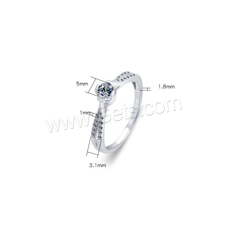 Befestigter Zirkonia Sterlingsilber Fingerring, 925er Sterling Silber, platiniert, verschiedene Größen vorhanden & Micro pave Zirkonia & für Frau, metallische Farbe plattiert, verkauft von PC