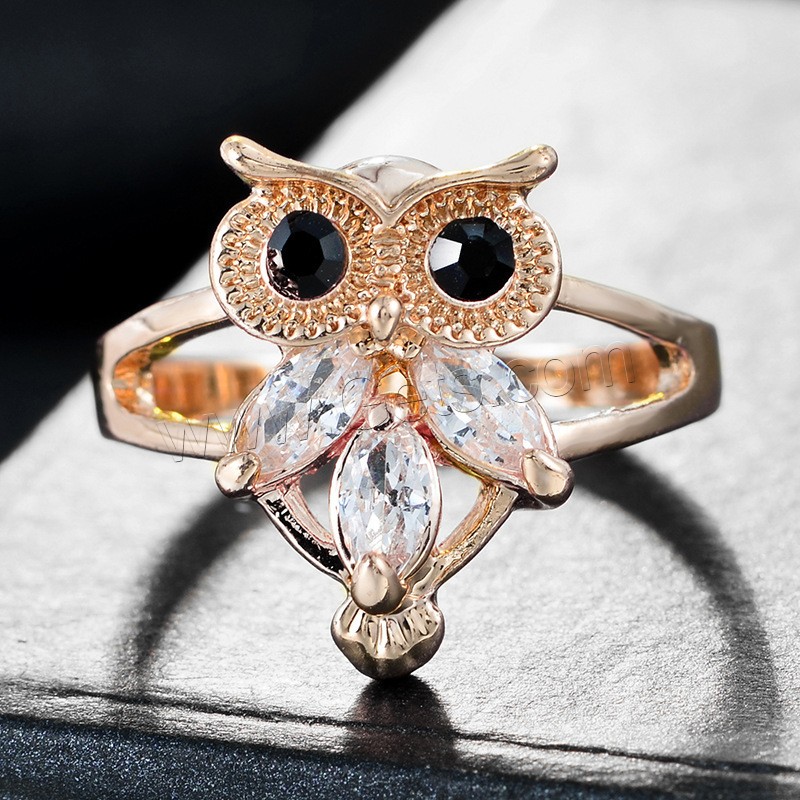 Zinc Alloy Finger Ring, Owl, plated, different size for choice & micro pave cubic zirconia & for woman, more colors for choice, Sold By PC