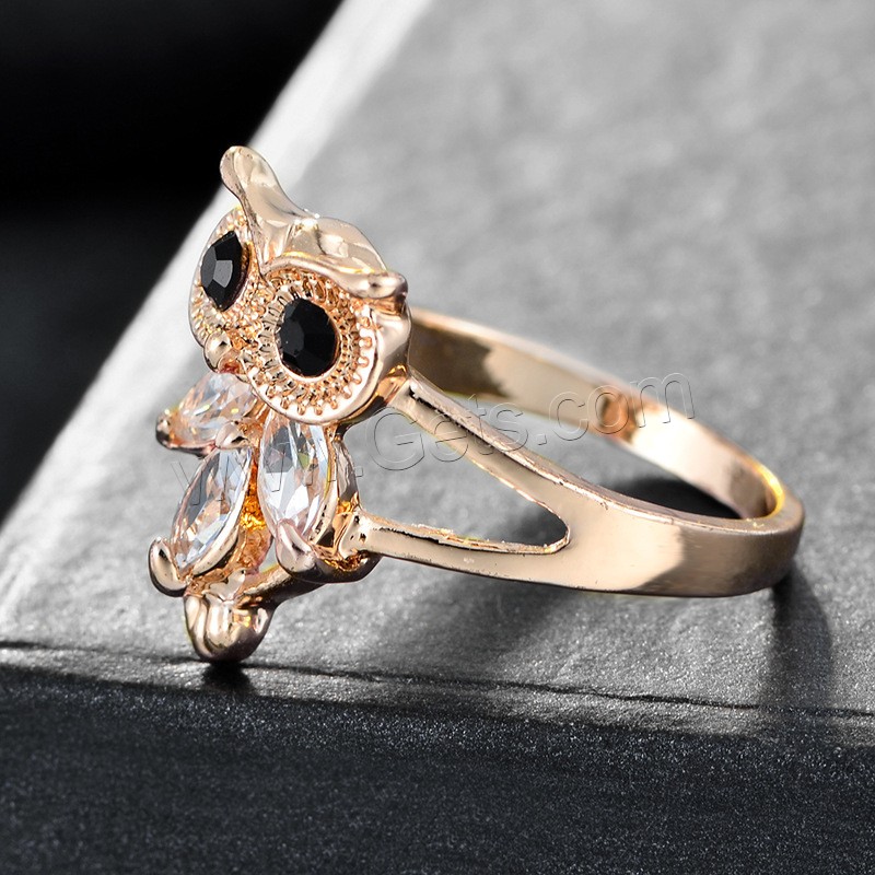 Zinc Alloy Finger Ring, Owl, plated, different size for choice & micro pave cubic zirconia & for woman, more colors for choice, Sold By PC