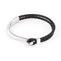 Edelstahl Armband, mit Kunstleder, Modeschmuck & unisex & verschiedene Größen vorhanden, schwarz, 18.5cm    20.5cm   22cm, verkauft von PC