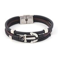 Edelstahl Armband, mit Leder, Modeschmuck & unisex & verschiedene Größen vorhanden, schwarz, 18.5cm   20.5cm  22cm, verkauft von PC