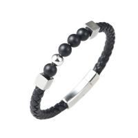 acero inoxidable Pulsera, con cuero de imitación, Joyería & unisexo & diverso tamaño para la opción, Negro, 18.5cm   20.5cm   22cmm, Vendido por UD