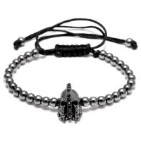 Brass Bracelets, with Cotton Cord, Helmet, plated, adjustable & micro pave cubic zirconia & for man 10mm, 4mm Approx 4.7-10.2 Inch 