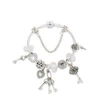 aleación de zinc Pulsera de Europeo, con Cristal, chapado en color de plata antigua, diverso tamaño para la opción & para mujer & con diamantes de imitación, Blanco, longitud:aproximado 8.3 Inch, Vendido por Sarta