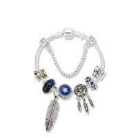 aleación de zinc Pulsera de Europeo, con Cristal & Cristal de murano, chapado en color de plata antigua, diverso tamaño para la opción & para mujer & con diamantes de imitación, azul, longitud:aproximado 8.3 Inch, Vendido por Sarta