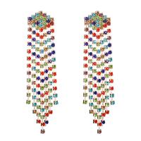 aleación de zinc Pendiente de Borla, chapado, Joyería & para mujer & con diamantes de imitación, más colores para la opción, libre de níquel, plomo & cadmio, 102x22mm, Vendido por Par