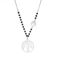 Collier en acier inoxydable Pull, avec cristal, avec 6cm chaînes de rallonge, Arbre de vie, chaîne ovale & pour femme & facettes, couleur originale, 30*35mm Environ 23.6 pouce, Vendu par brin