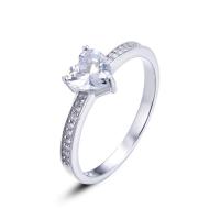 Cubic Zirconia anillo de dedo de plata esterlina, Plata de ley 925, Corazón, chapado en platina real, diverso tamaño para la opción & para mujer & con circonia cúbica, 6.3x6mm, tamaño:5.5-10, Vendido por UD