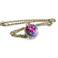 Temps de gemme Bijoux Collier, alliage de zinc, avec verre, Placage de couleur d'or, unisexe & modèles différents pour le choix & double face, plus de couleurs à choisir, 16mm Environ 21.7 pouce, Vendu par brin