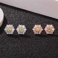 Sterling Silver Stud Earring, Argent sterling 925, argent pur puce boucle d'oreille, fleur, Placage, bijoux de mode & pavé de micro zircon & pour femme, plus de couleurs à choisir Vendu par paire