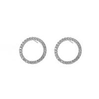 Arete de plata esterlina, Plata de ley 925, plata esterlina aguja de pendiente, Donut, chapado en platina real, micro arcilla de zirconia cúbica & para mujer & hueco, 14.75mm, Vendido por Par