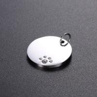 Rhinestone Stainless Steel Pendants, Flat Round, with rhinestone, original color, 20mm 