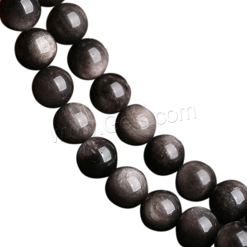 Perles obsidienne noire, Argent-Obsidienne, Rond, poli, DIY & normes différentes pour le choix, argent, Longueur:Environ 15 pouce, Vendu par brin