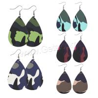 Cuero de PU Pendientes con Colgantes, con aleación de zinc, aleación de cinc aro de pendiente, estampado, enviado al azar & Joyería & para mujer & mixto, color mixto, 38x77mm, Vendido por Par