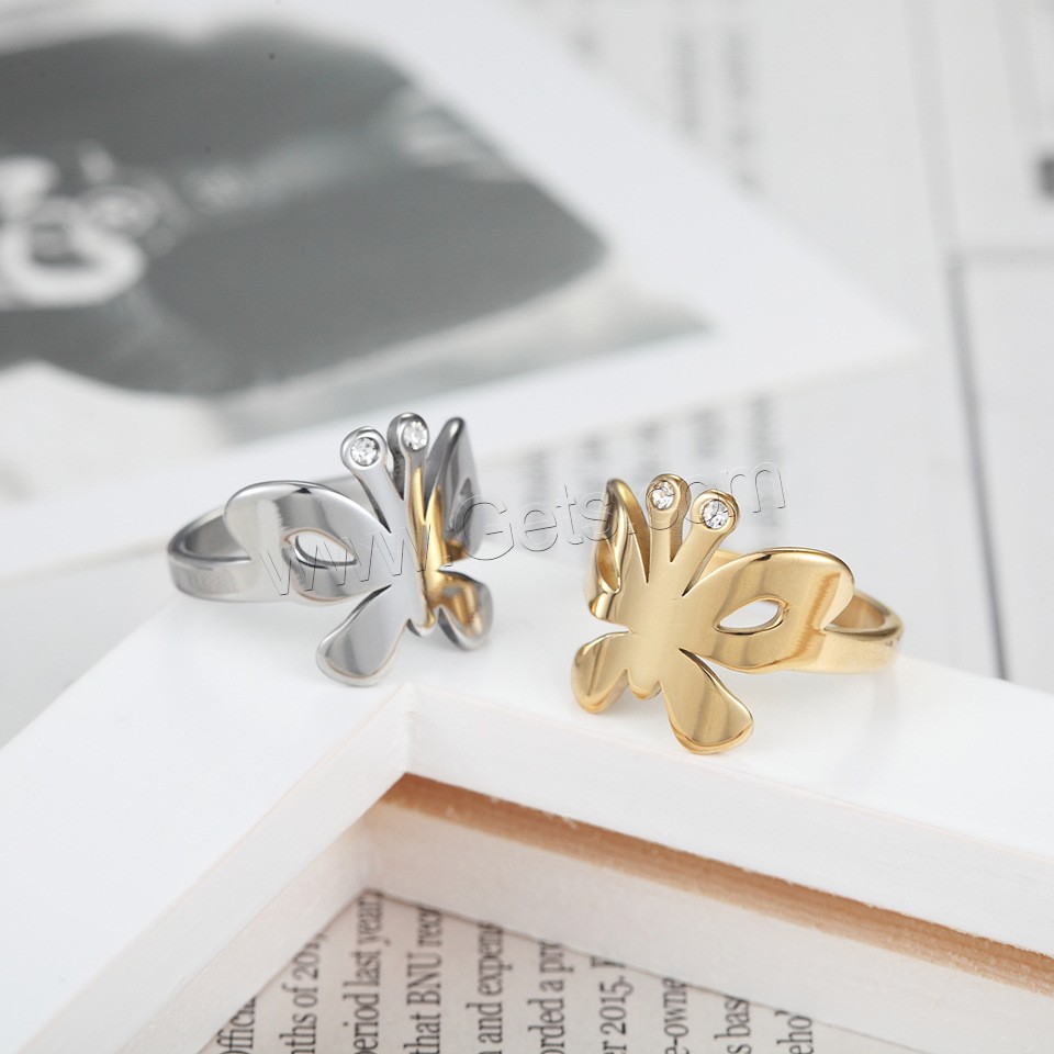 Titanium Steel Finger Ring, Butterfly, printing, different size for choice & for woman & with rhinestone & hollow, mixed colors, Sold By PC