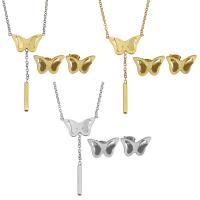 Fashion Stainless Steel Jewelry Sets, Stud Earring & necklace, with 2Inch extender chain, Butterfly, plated, fashion jewelry & oval chain & for woman 40mm 1.5mm Approx 17 Inch 