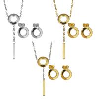 Fashion Stainless Steel Jewelry Sets, Stud Earring & necklace, with 2Inch extender chain, plated, fashion jewelry & oval chain & for woman 44mm 1.5mm,11mm Approx 17 Inch 