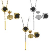 Fashion Stainless Steel Jewelry Sets, Stud Earring & necklace, with Resin, with 2Inch extender chain, plated, fashion jewelry & oval chain & for woman 43mm 1.5mm Approx 17 Inch 