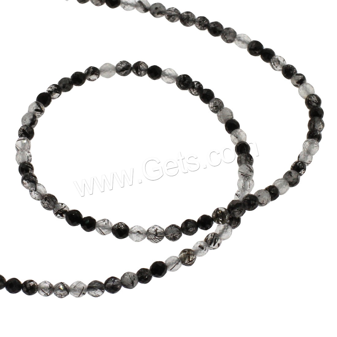 Quartz rutile noir goutte, Rond, normes différentes pour le choix & facettes, Trou:Environ 1mm, Longueur:Environ 14.9 pouce, Vendu par brin