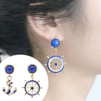 Zinc Alloy Asymmetric Earrings, Anchor and Ship Wheel, gold color plated, fashion jewelry & for woman & enamel, blue  