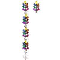 Zinc Alloy Asymmetric Earrings, with ABS Plastic Pearl, antique silver color plated, for woman & with rhinestone, multi-colored 102mm 