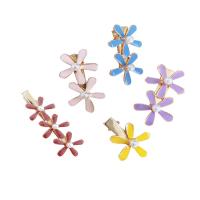 Clips de pico, aleación de zinc, con Perlas plásticas, Flor, chapado, tres piezas & para mujer & esmalte, más colores para la opción, 70mm, Vendido por Set