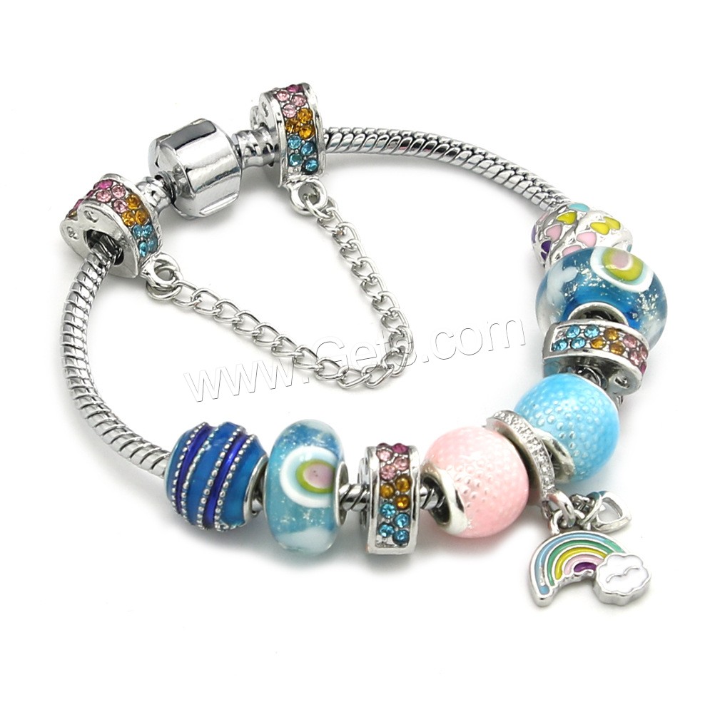 Europa Messing Armbänder, mit Lampwork & Zinklegierung, antik silberfarben plattiert, verschiedene Größen vorhanden & für Frau & Emaille & mit Strass, farbenfroh, Länge:ca. 8.7 ZollInch, verkauft von Strang