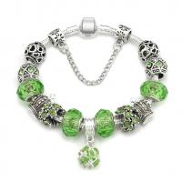 European Bracelets de laiton, alliage de zinc, avec cristal, Plaqué de couleur d'argent, normes différentes pour le choix & pour femme & avec strass, vert Environ 8.7 pouce, Vendu par brin