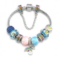 European Bracelets de laiton, avec chalumeau & alliage de zinc, Plaqué de couleur d'argent, normes différentes pour le choix & pour femme & émail & avec strass, multicolore Environ 8.7 pouce, Vendu par brin