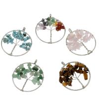 Gemstone Pendantifs en laiton, pierre gemme, avec laiton, Arbre de vie, Placage de couleur platine, différents matériaux pour le choix Environ 5mm, Vendu par PC