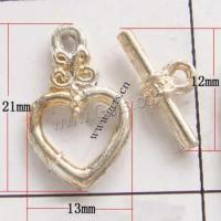 Brass Toggle Clasp, Heart, plated, single-strand 