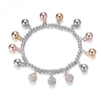 Zinc Alloy Rhinestone Bracelets, with Elastic Thread, plated, elastic & ball chain & for woman & with rhinestone 8mm,10mm Approx 6.69 Inch 