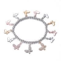 Zinc Alloy Rhinestone Bracelets, with Elastic Thread, Butterfly, plated, elastic & ball chain & for woman & with rhinestone 12mm Approx 6.69 Inch 