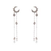 Zinc Alloy Asymmetric Earrings, with Plastic Pearl, plated, fashion jewelry & for woman & with rhinestone 