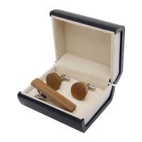 Holz Manschettenknöpfe, mit Messing, Geschenk-Box-Paket & Modeschmuck & verschiedenen Materialien für die Wahl & für den Menschen, 16x16mm, verkauft von Box